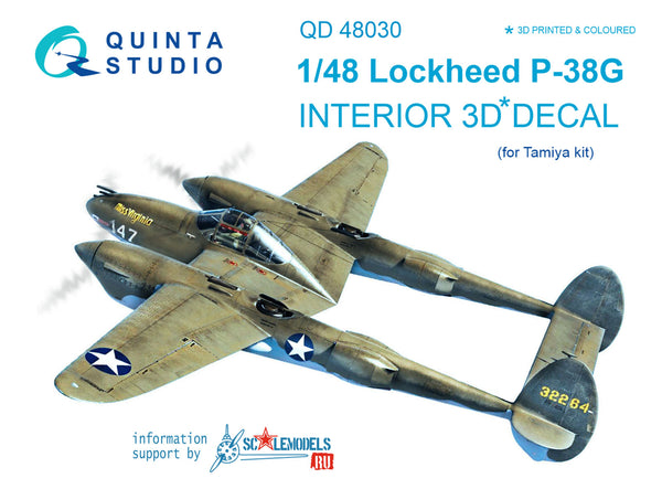1/48 P-38G 3D-Printed & coloured Interior on decal paper (for Tamiya kit)